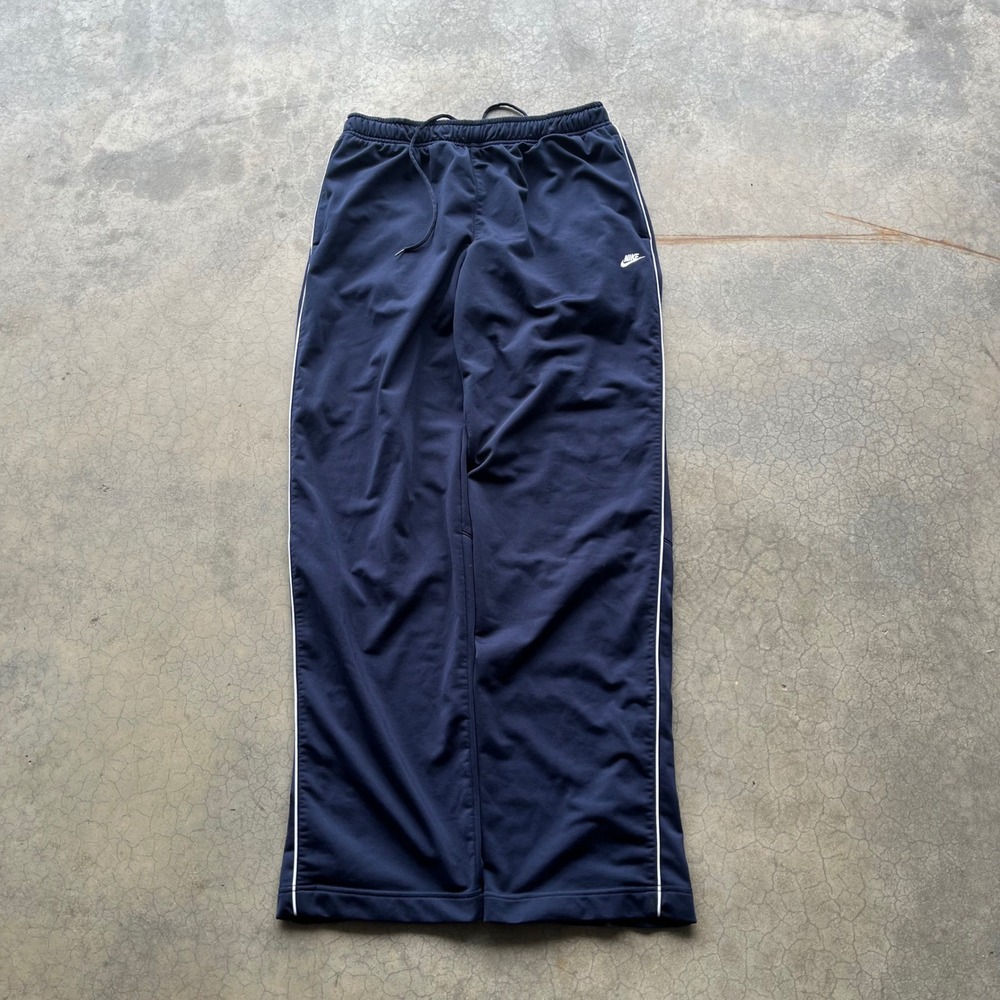 Nike Mens XL Navy Blue Track Pants White Stripe Side Zip Athletic Trousers